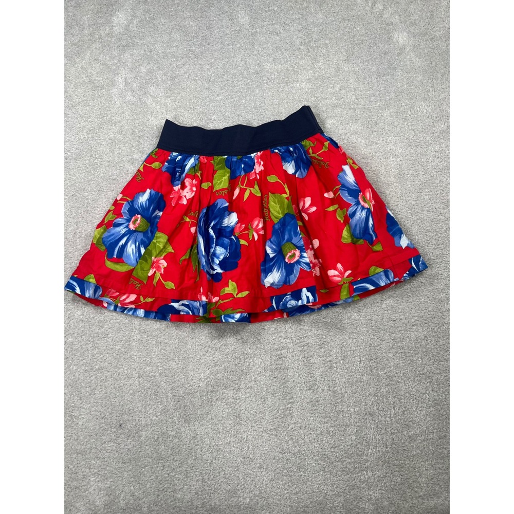 Hollister Floral Mini Skirt XS Red Blue Hibiscus Elastic Waist Tiered Skater